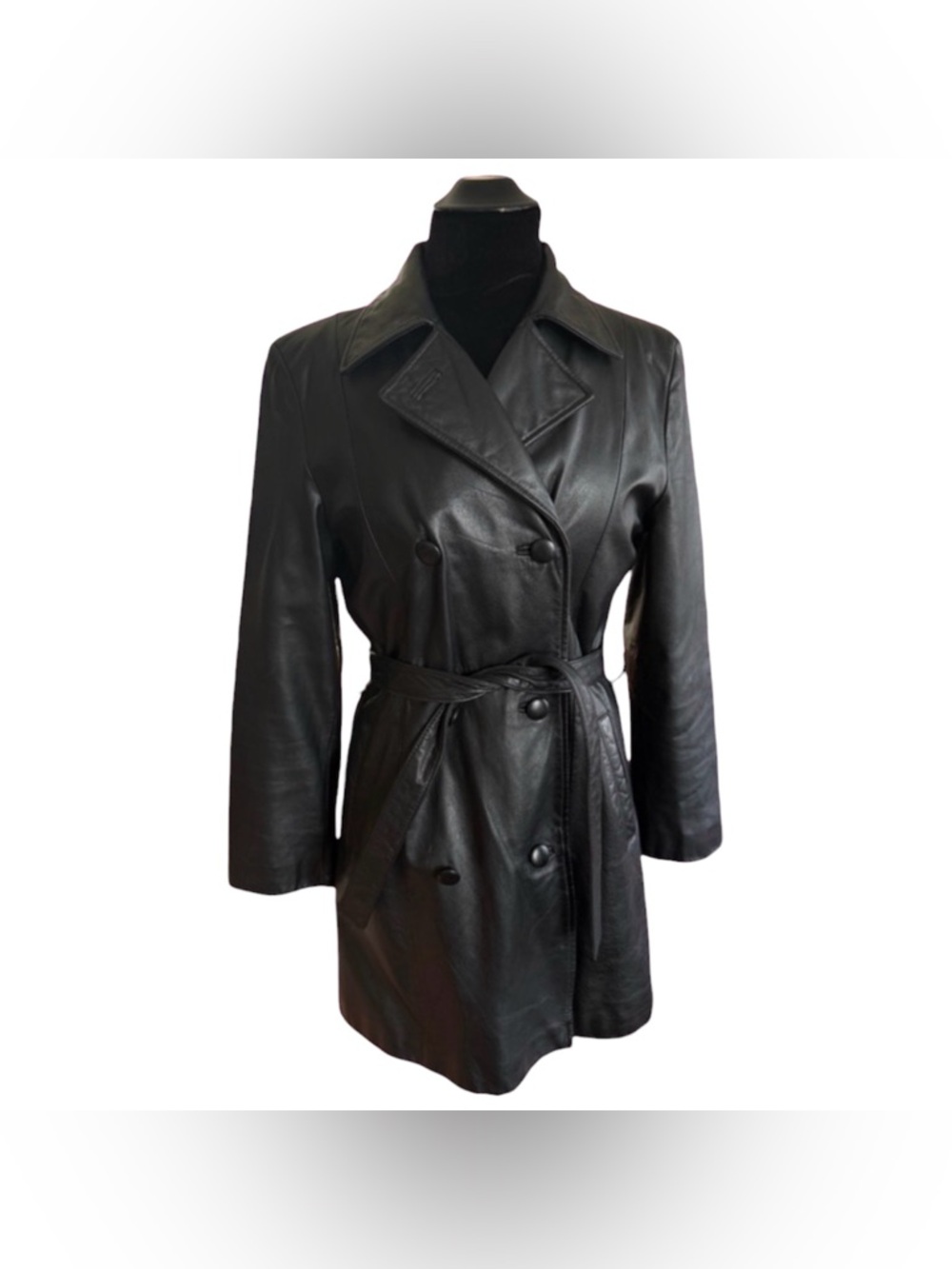 Y2K Genuine Leather Belted Coat